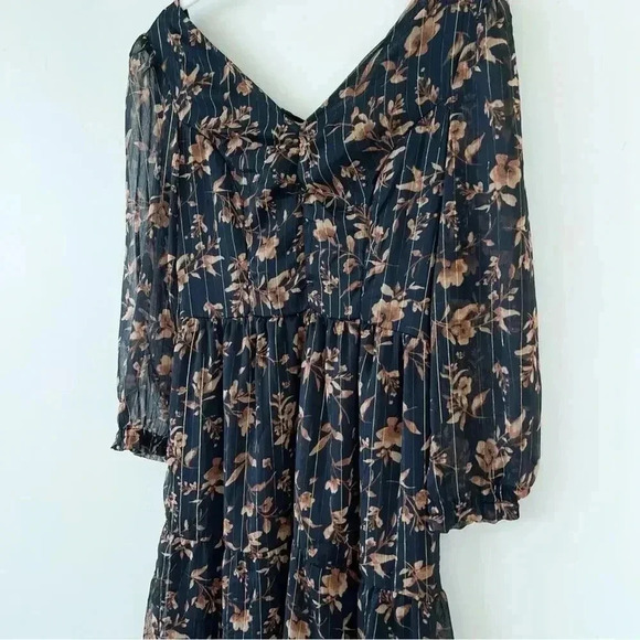 Sincerely Jules Brown Floral Print Tiered Midi Dress Size Small EUC - Picture 2 of 7